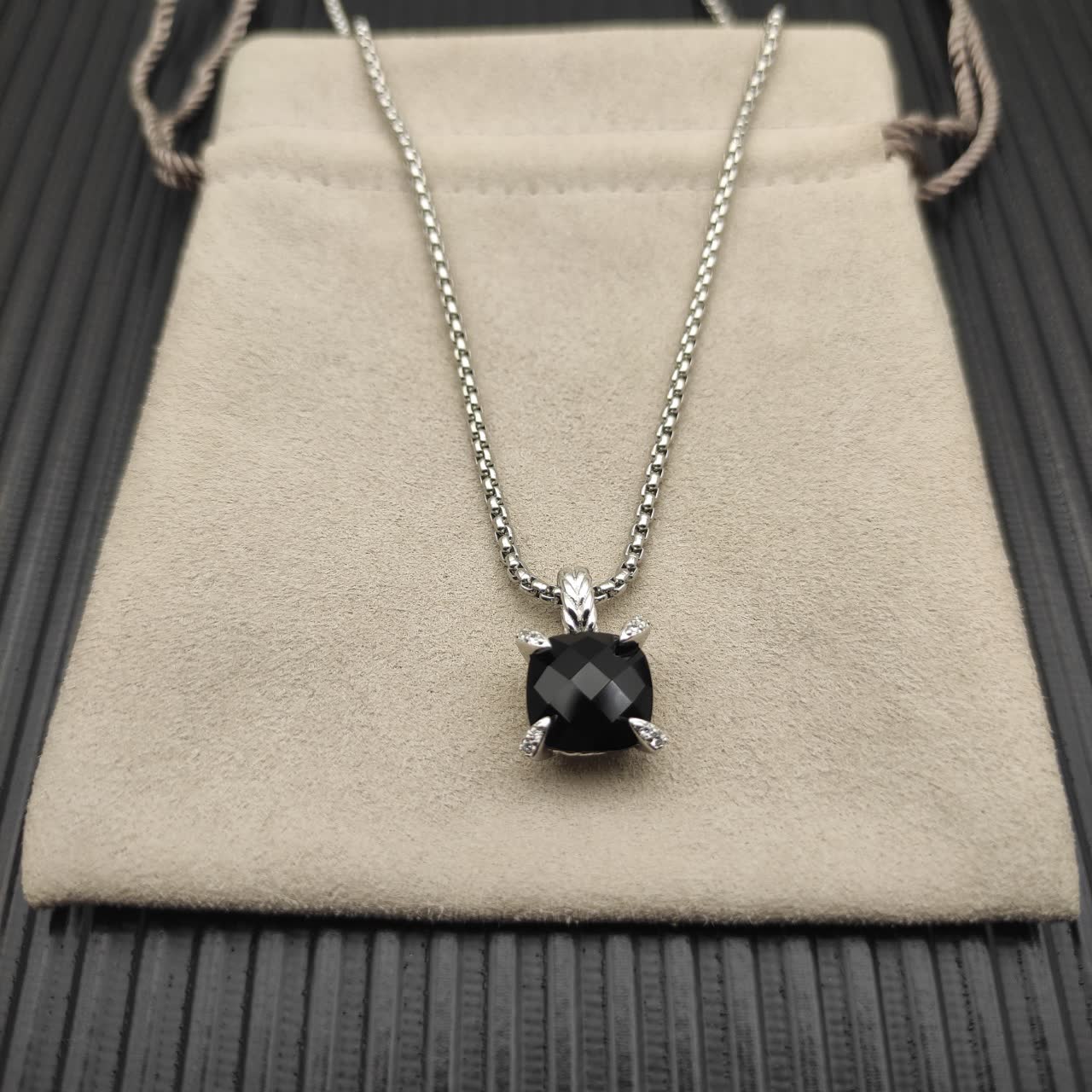 David Yurman Black Onyx and Diamond Chain Necklace